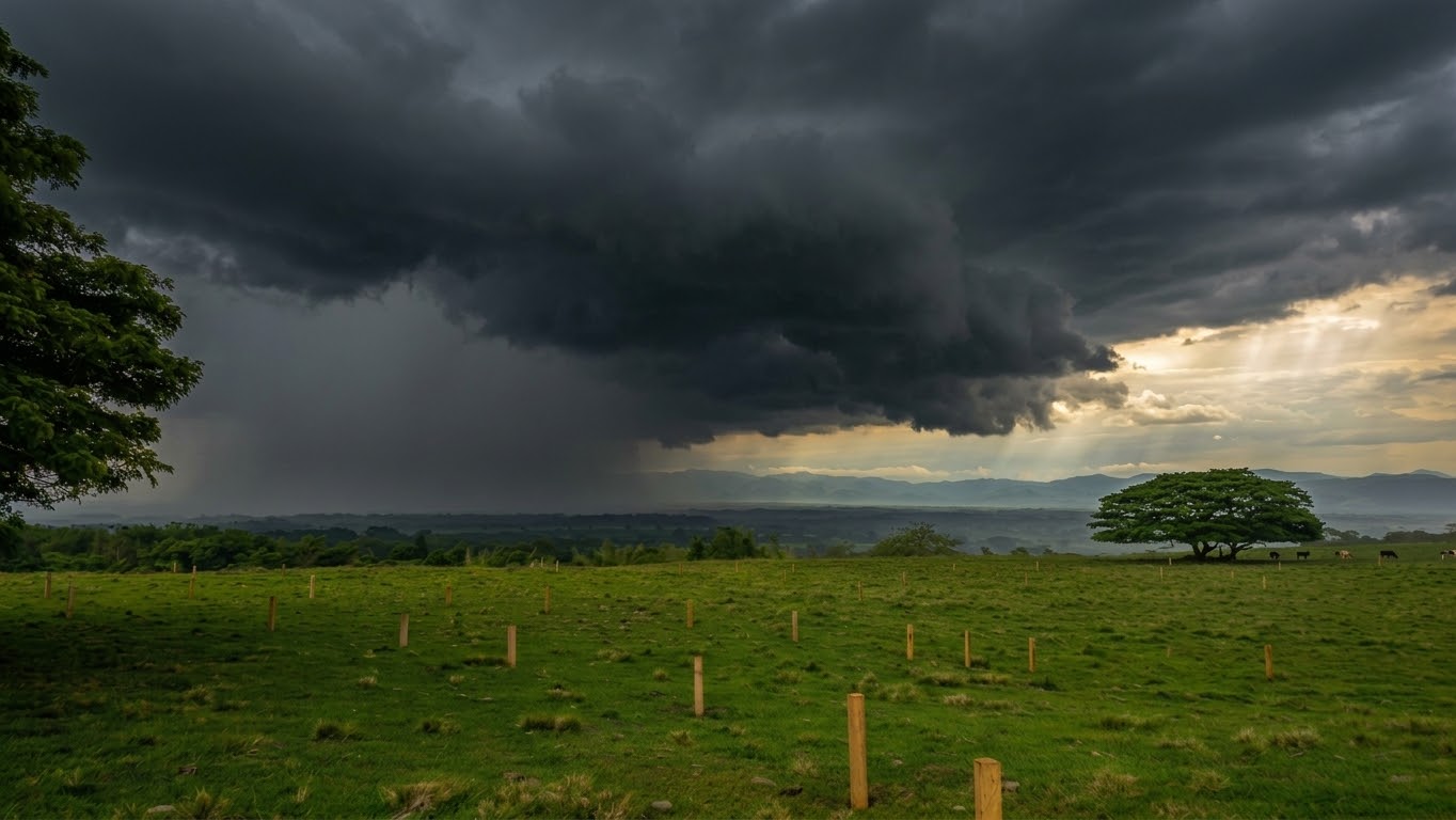 Nubes de lluvia sobre el valle desde Origen