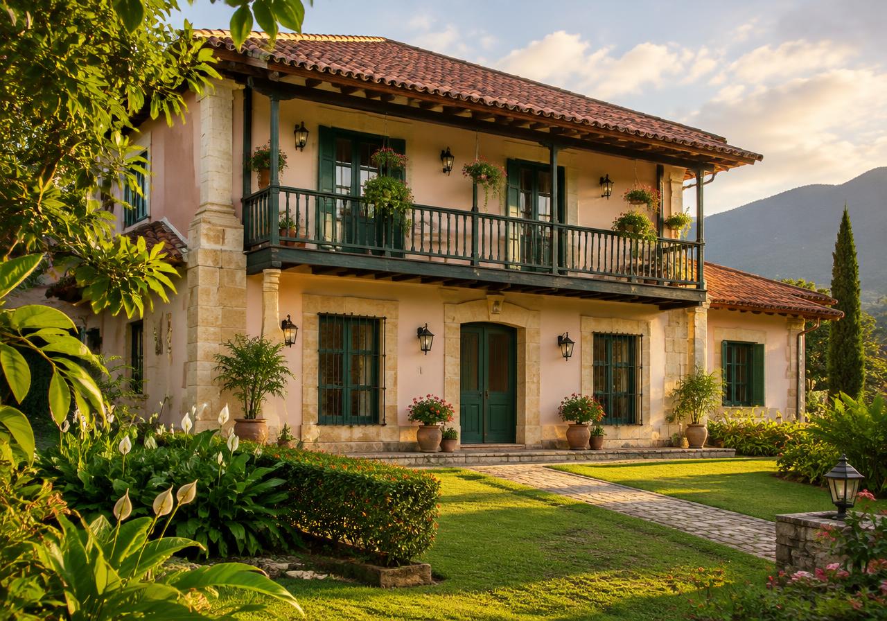 Casa campestre colonial con balcón